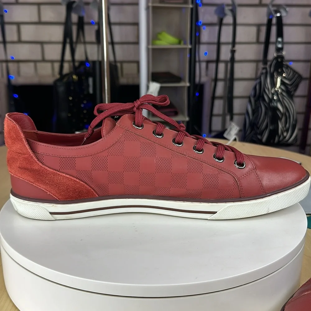 💥Louis Vuitton - Challenge Zip Up Damier Sneakers Red Leather - 10LV - DK532 - Picture 11 of 17
